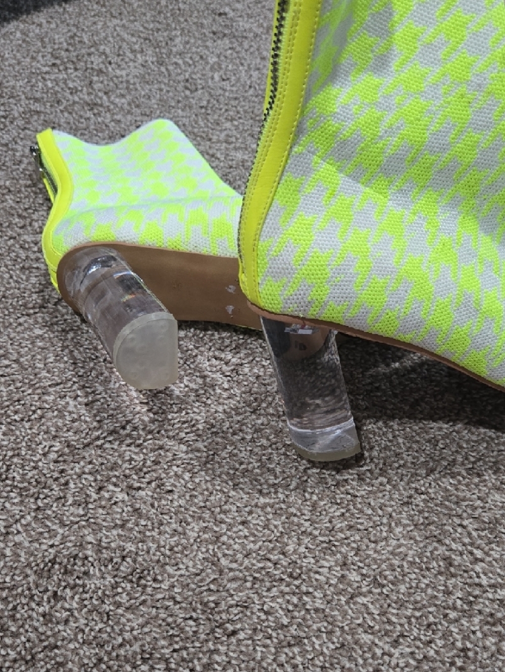 Beautiisoles Neon Yellow Ankle Boots with Clear Block Heel Size 7.5 - Picture 4 of 6